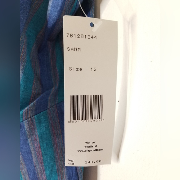 Lafayette 148 Blue Turquoise Stripe Sleeveless Tie Waist Buttonfront Top 12 NWT - Picture 7 of 14